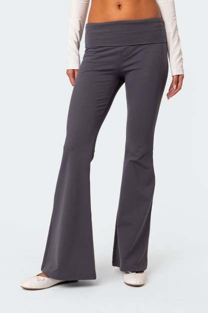 Naomi Foldover Flared Leggings - DARK GRAY