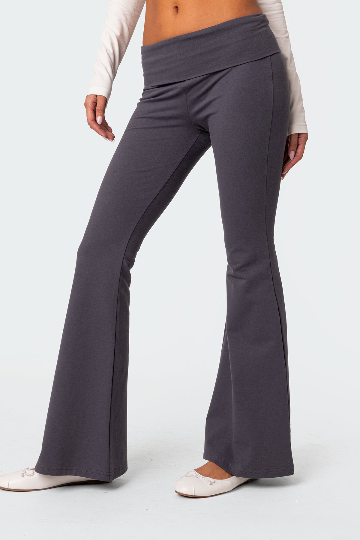 Naomi Foldover Flared Leggings - DARK GRAY