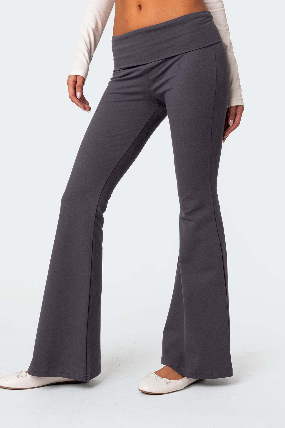 Naomi Foldover Flared Leggings - DARK GRAY