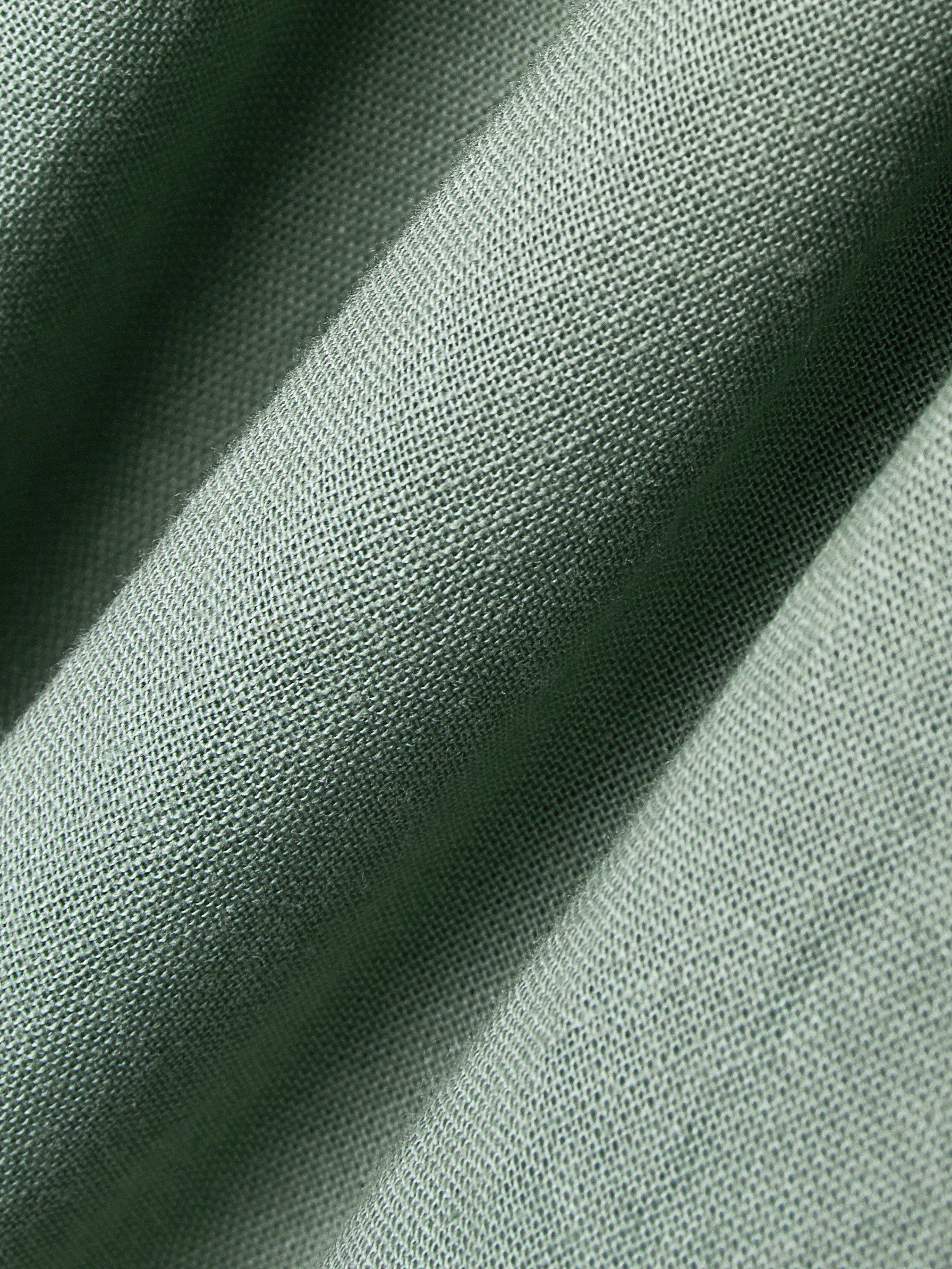 Maxi Linen Dress, 3/4 Sleeves, Square Neck, Lace Up, Linen Blend, Green - Green