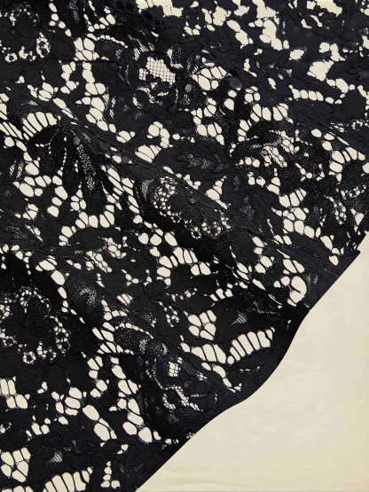 Maxi  Skirt, Floral, Lace, Vacation, Vintage, Black - Black