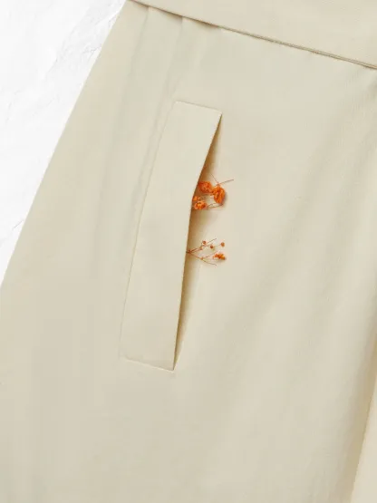 Cotton Trench Coat, Long Sleeves, Shawl Collar, Plain, Button Design, Vintage, Apricot - Apricot
