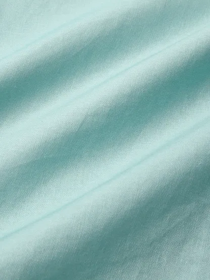 Maxi Linen Dress , Sleeveless, Round Neck, Feather Pattern, Pocket Design, Vintage, Sky Blue - Sky Blue