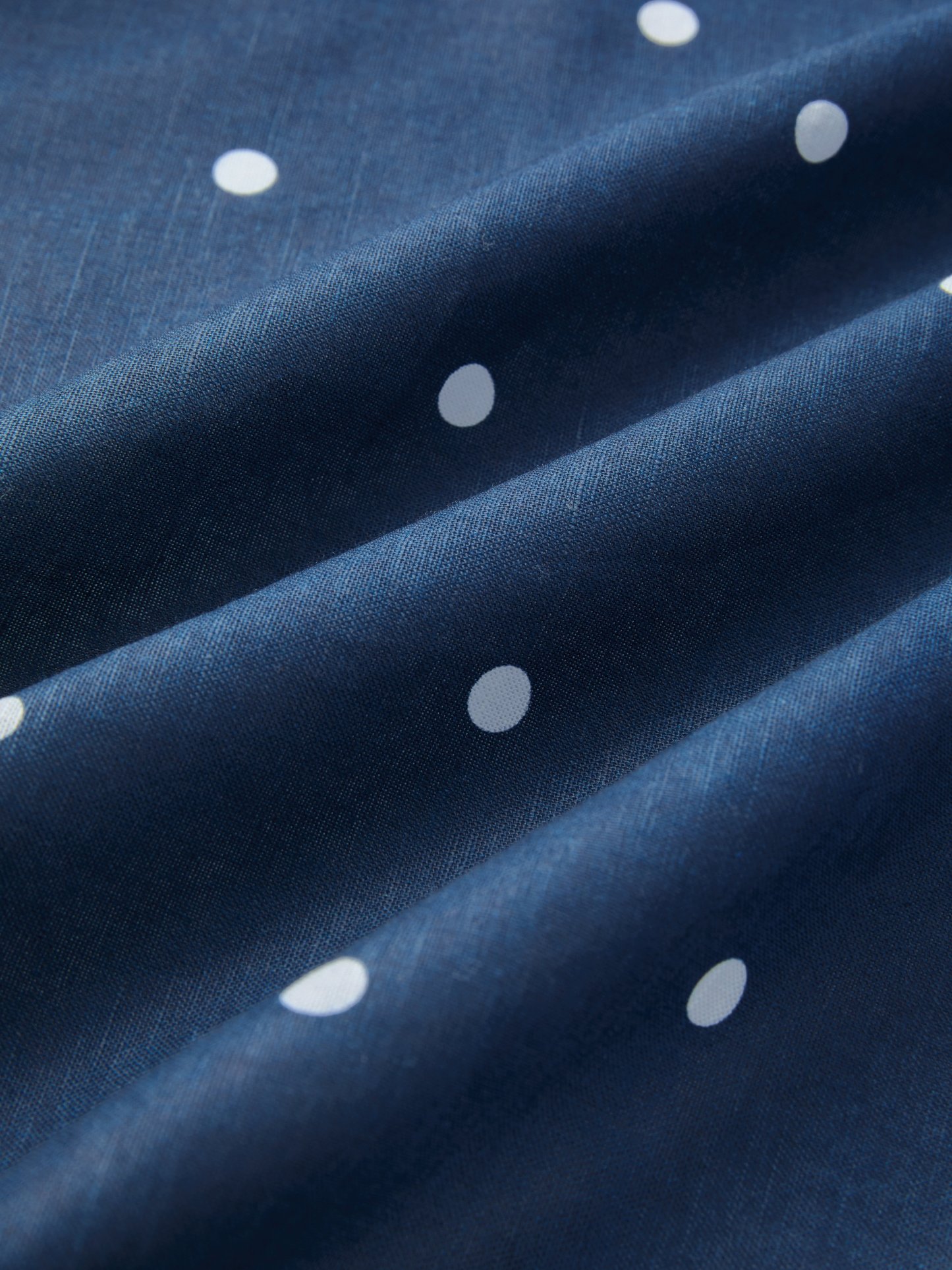 Midi Cotton Dress, Sleeveless, Square Neck, Polka Dots, Pocket Design, French Vintage, Deep Blue - Deep Blue