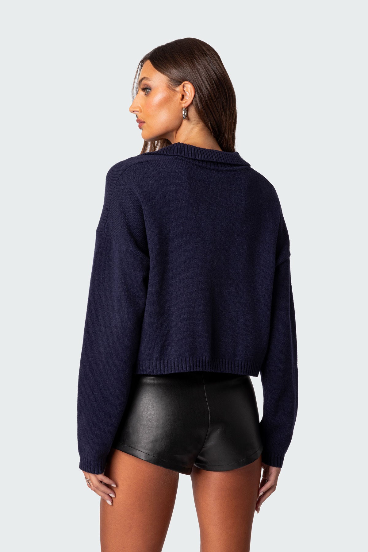 Marcie Oversize Cropped Sweater - NAVY