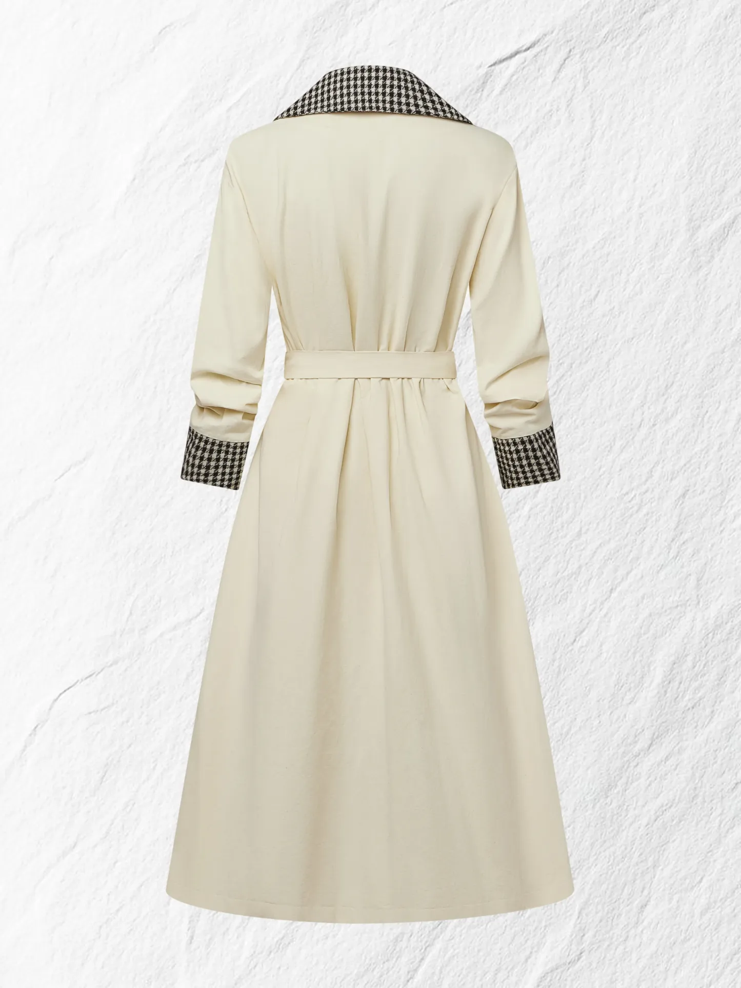 Cotton Trench Coat, Long Sleeves, Shawl Collar, Plain, Button Design, Vintage, Apricot - Apricot