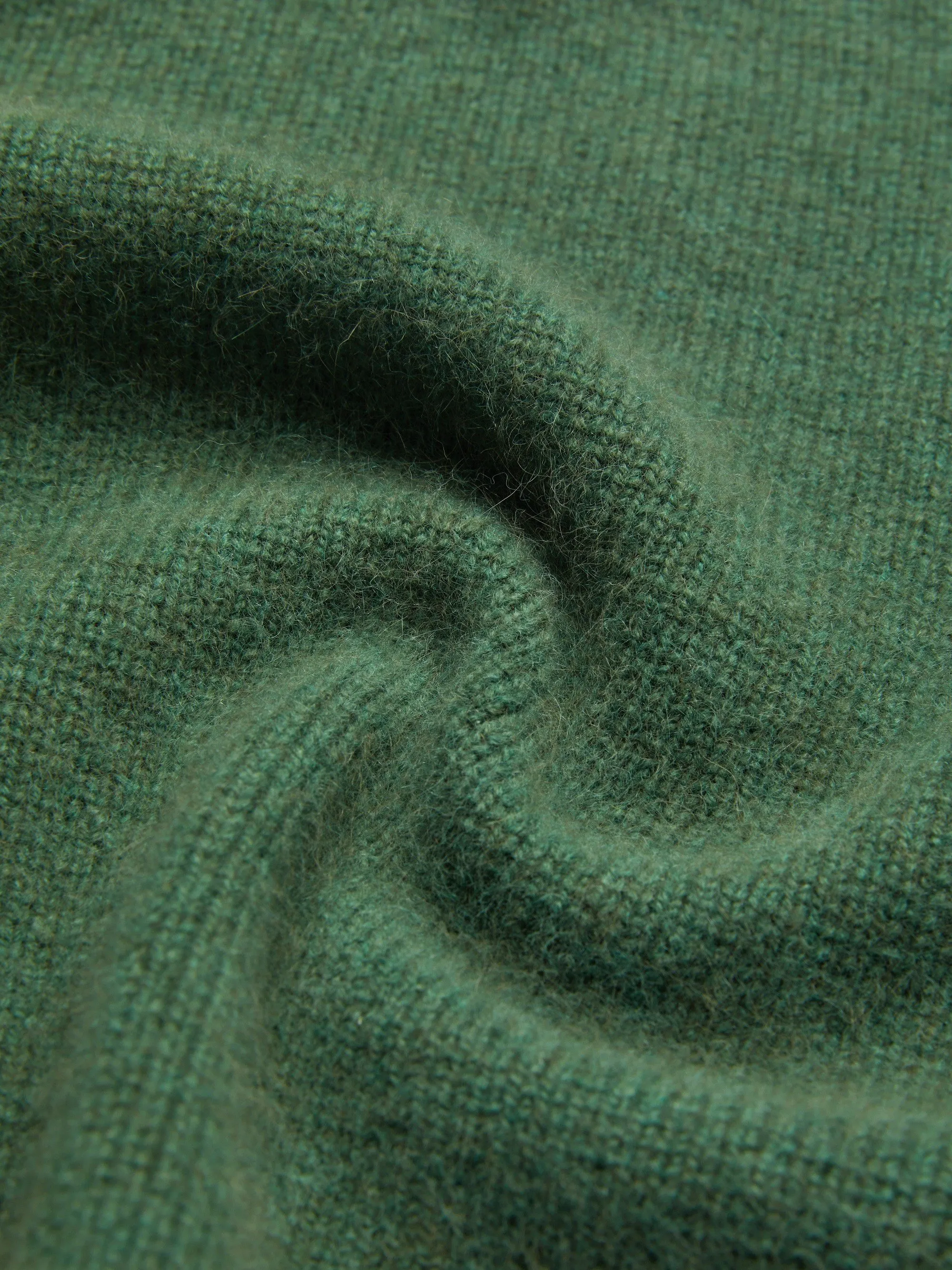 Wool Cardigan, Long Sleeves, Plain, Vintage, Green - Green