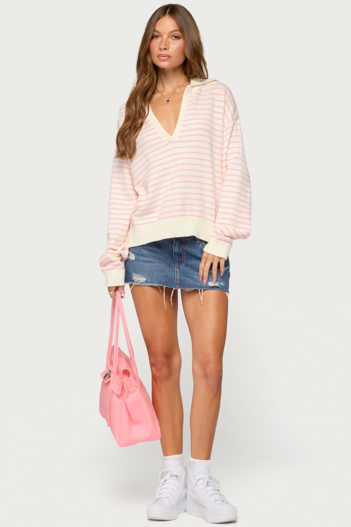 Copenhagen Oversized Striped Sweater - CREAM-AND-PINK