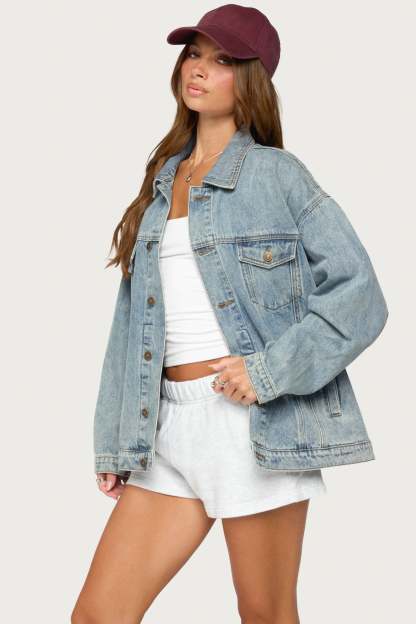 Dalia Oversized Denim Jacket - LIGHT-BLUE-WASHED