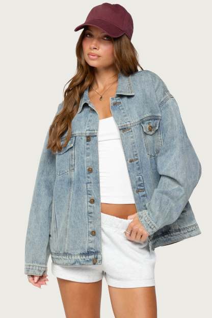 Dalia Oversized Denim Jacket - LIGHT-BLUE-WASHED