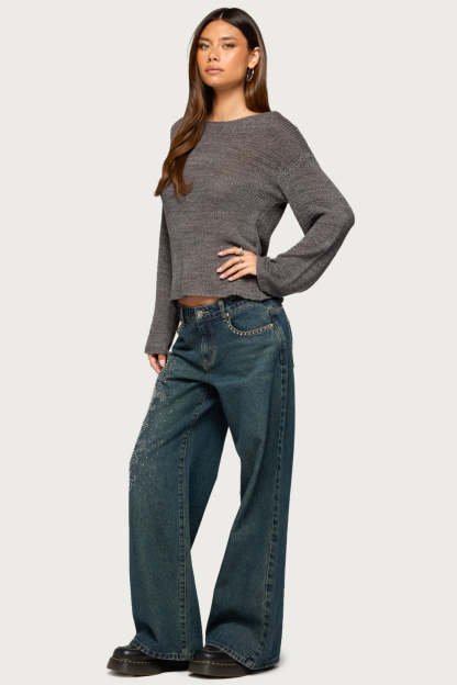 Drop Shoulder Light Knit Sweater - DARK-GRAY