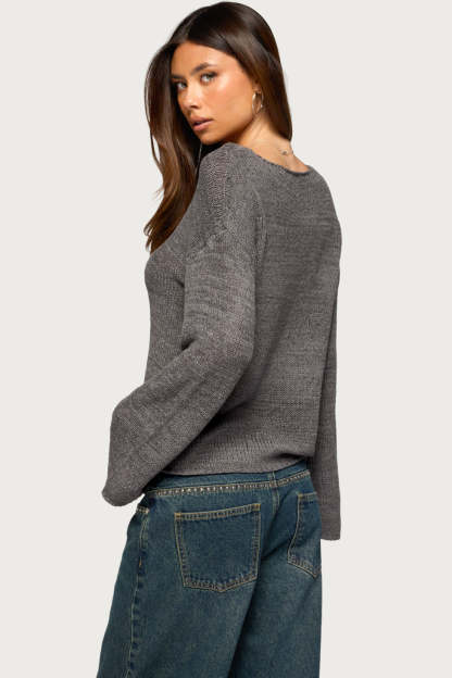 Drop Shoulder Light Knit Sweater - DARK-GRAY