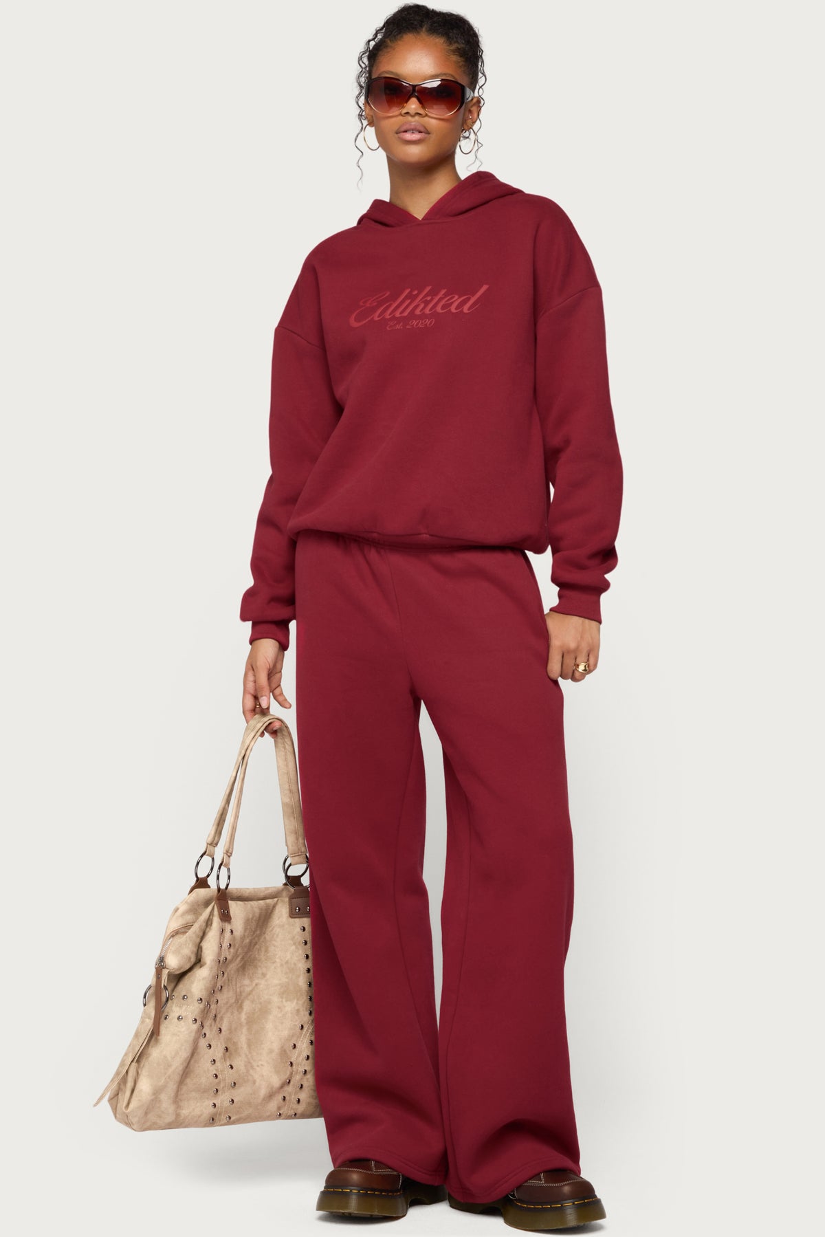 Miss Edikted Sweatpants - BURGUNDY