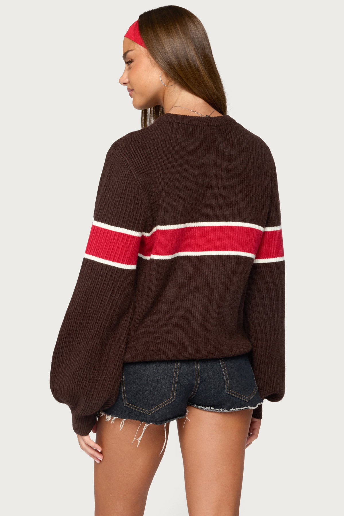 Nautical Striped Oversized Sweater - BROWN