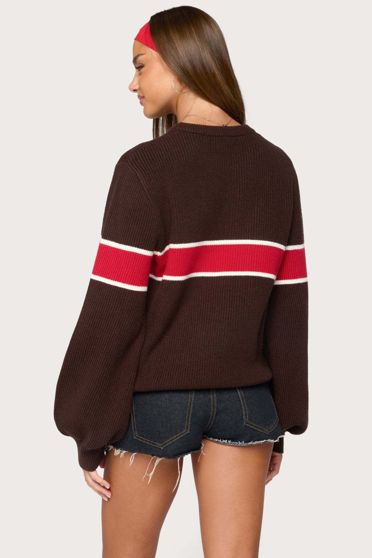 Nautical Striped Oversized Sweater - BROWN