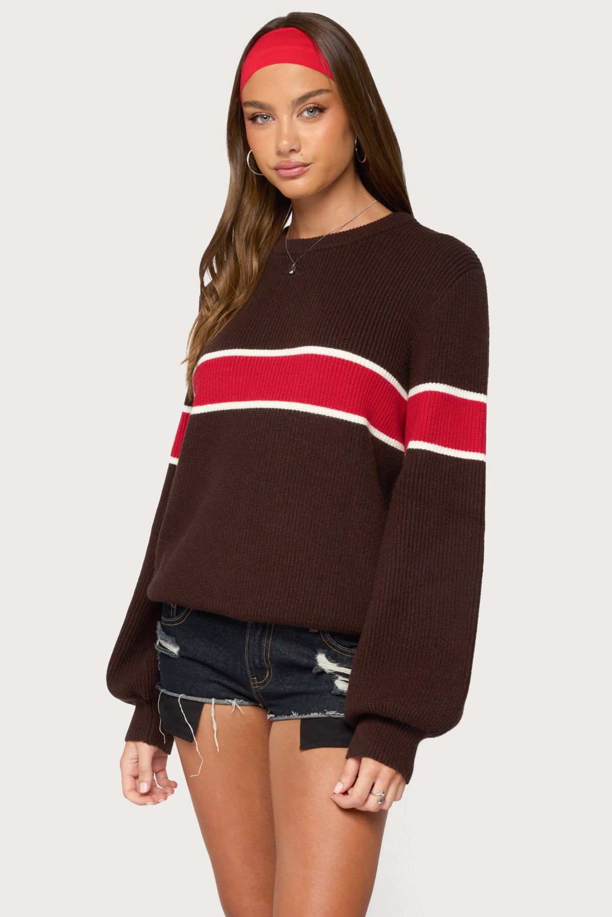 Nautical Striped Oversized Sweater - BROWN