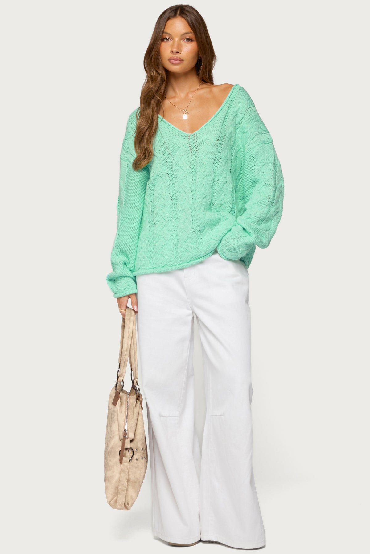 Inga Oversized Cable Knit Sweater - AQUA