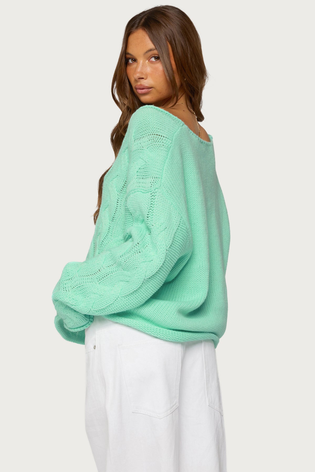 Inga Oversized Cable Knit Sweater - AQUA