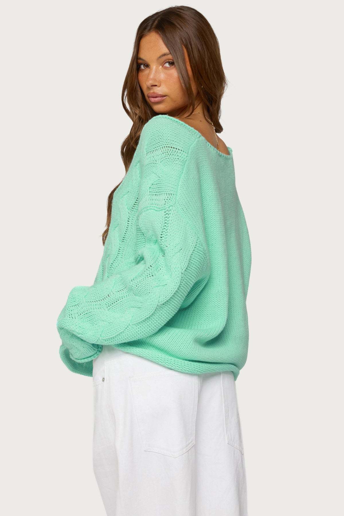 Inga Oversized Cable Knit Sweater - AQUA