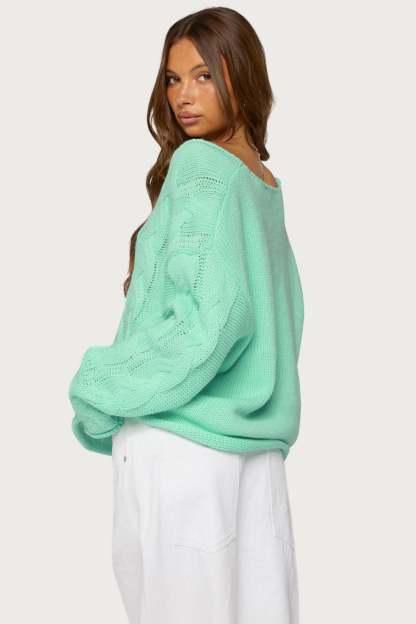 Inga Oversized Cable Knit Sweater - AQUA