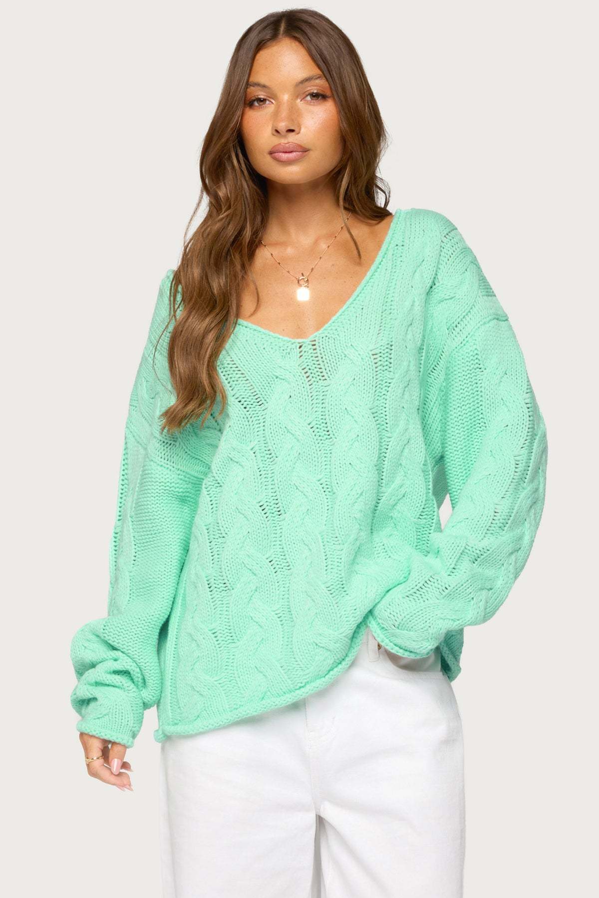 Inga Oversized Cable Knit Sweater - AQUA