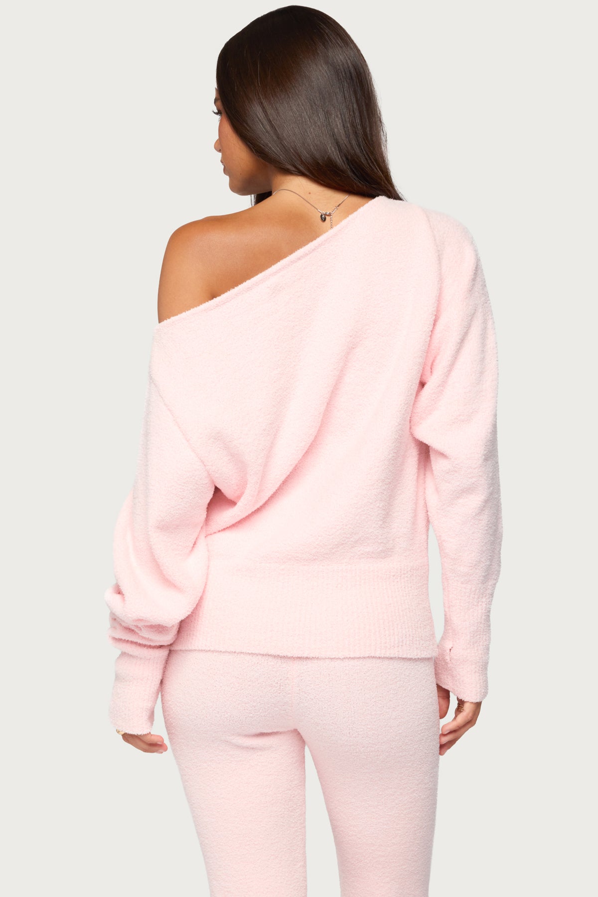 Plush Oversized Asymmetric Sweater - LIGHT-PINK
