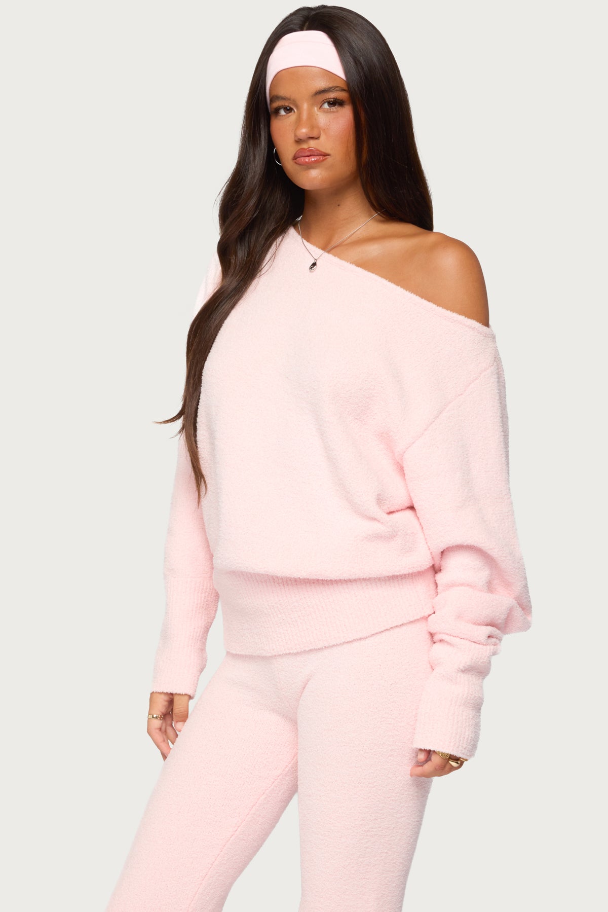 Plush Oversized Asymmetric Sweater - LIGHT-PINK