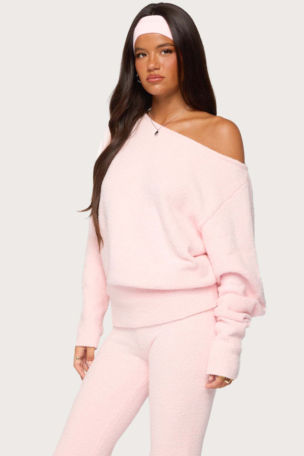 Plush Oversized Asymmetric Sweater - LIGHT-PINK