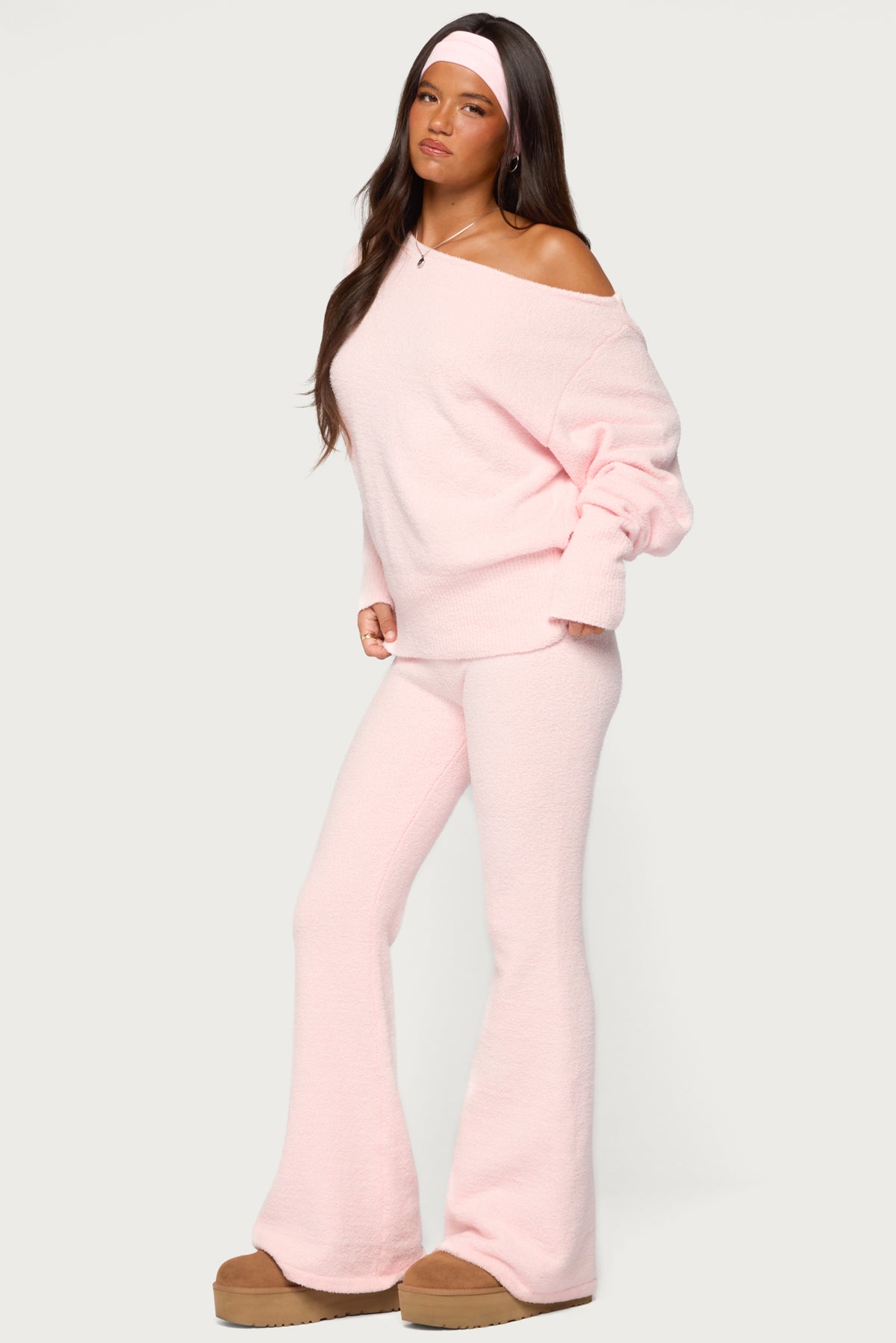 Plush Oversized Asymmetric Sweater - LIGHT-PINK