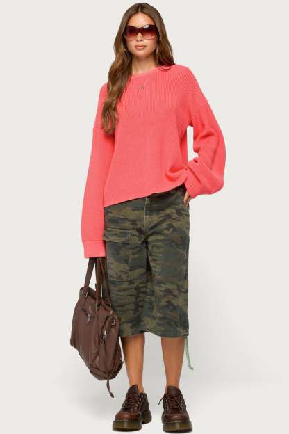 Marleen Oversized Knit Sweater - CORAL