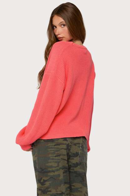 Marleen Oversized Knit Sweater - CORAL
