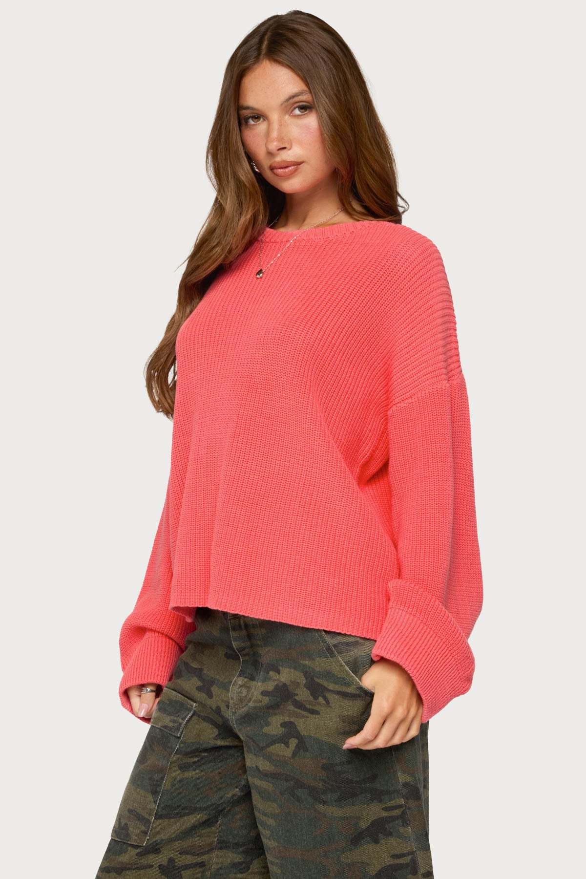 Marleen Oversized Knit Sweater - CORAL