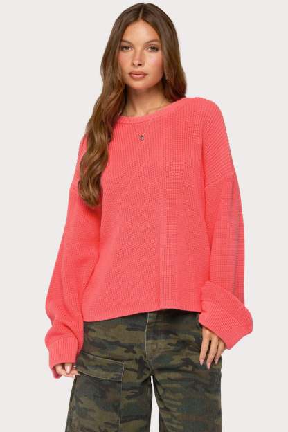 Marleen Oversized Knit Sweater - CORAL