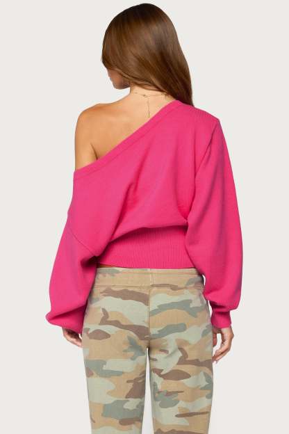 Ravenna Off Shoulder Sweater - MAGENTA