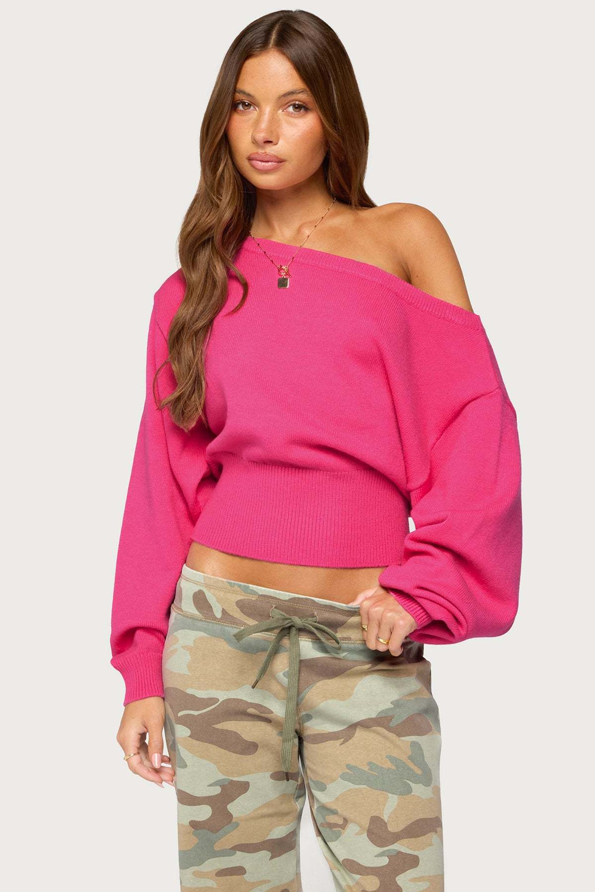Ravenna Off Shoulder Sweater - MAGENTA