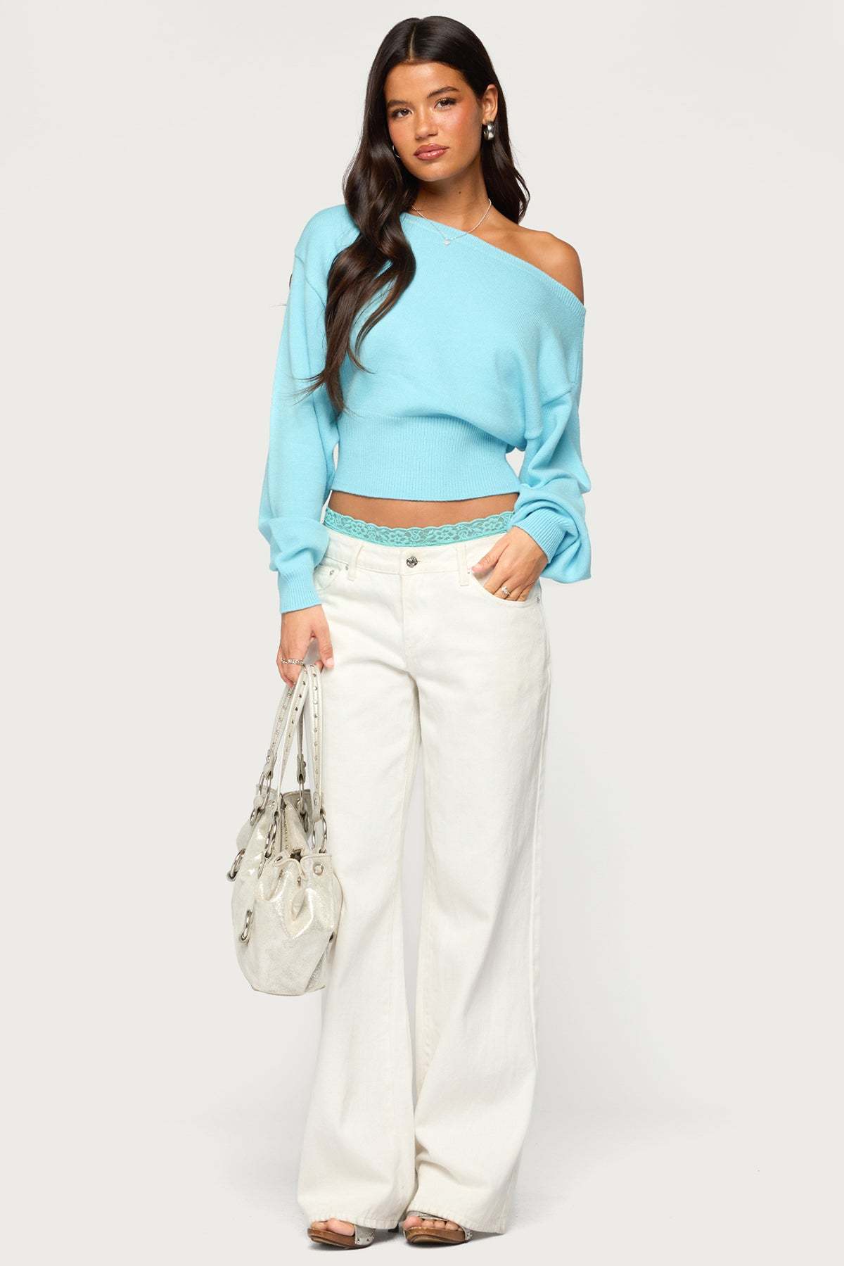 Ravenna Off Shoulder Sweater - TURQUOISE