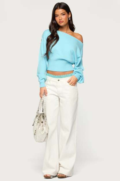 Ravenna Off Shoulder Sweater - TURQUOISE