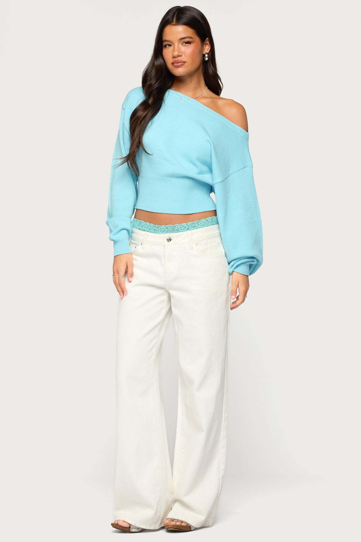 Ravenna Off Shoulder Sweater - TURQUOISE