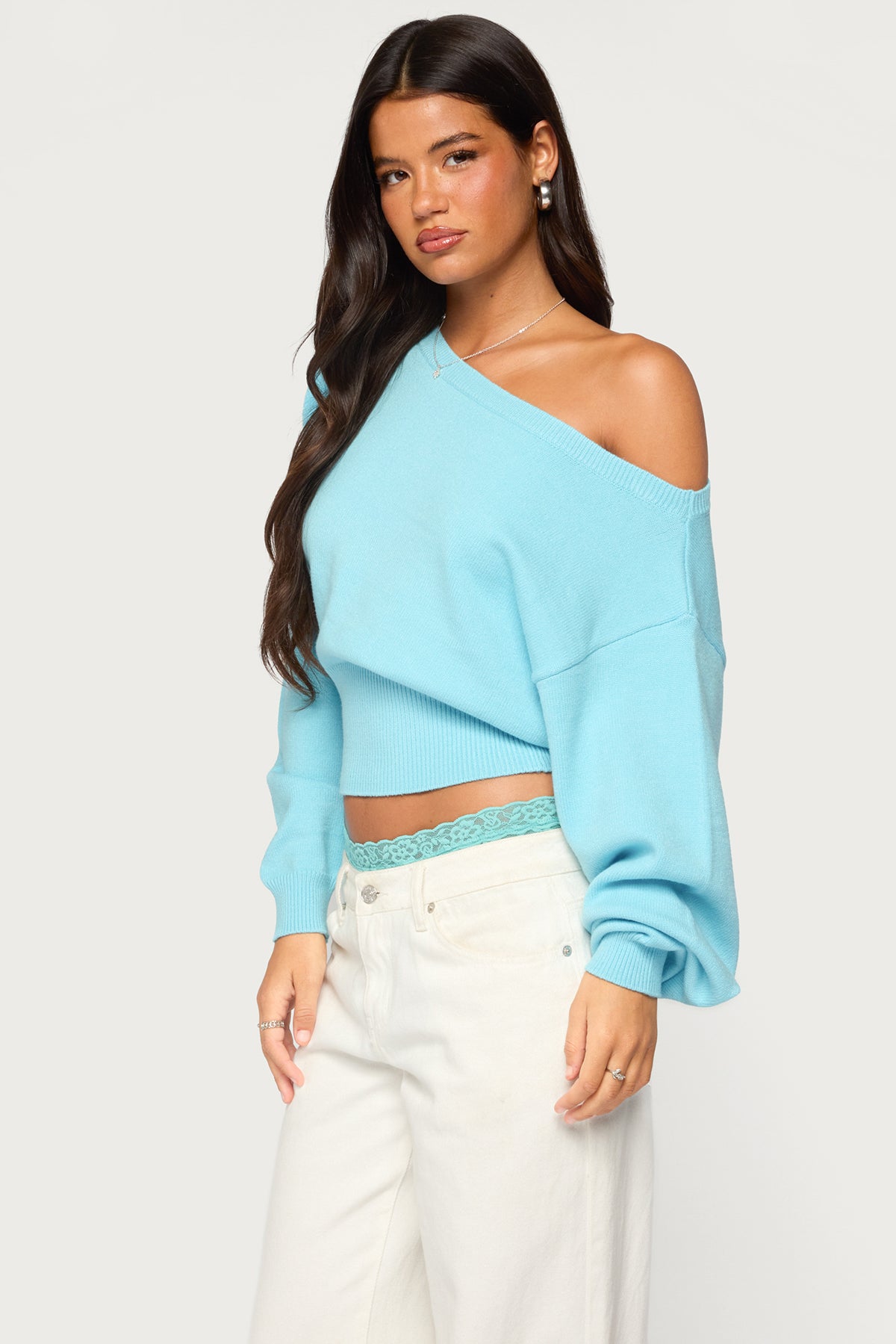 Ravenna Off Shoulder Sweater - TURQUOISE