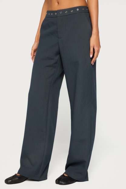 Ayve Eyelet Waist Straight Leg Pants - DARK GRAY