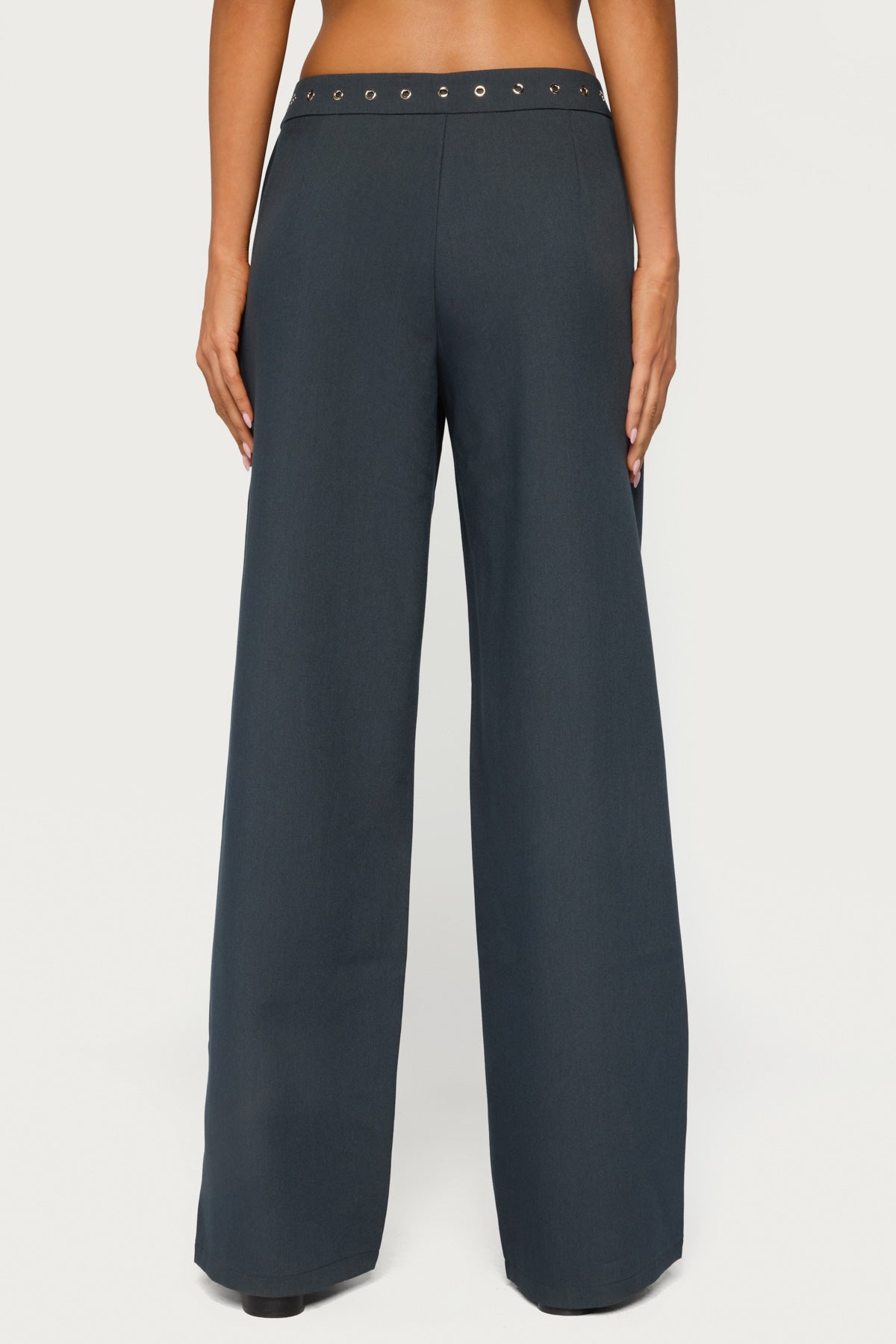 Ayve Eyelet Waist Straight Leg Pants - DARK GRAY