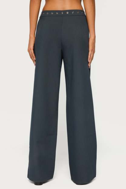 Ayve Eyelet Waist Straight Leg Pants - DARK GRAY