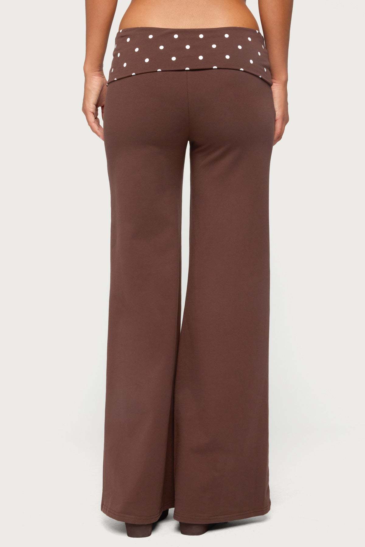 Reeva Polka Dot Foldover Pants - DARK-BROWN