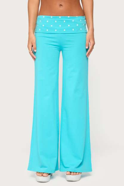 Reeva Polka Dot Foldover Pants - TURQUOISE