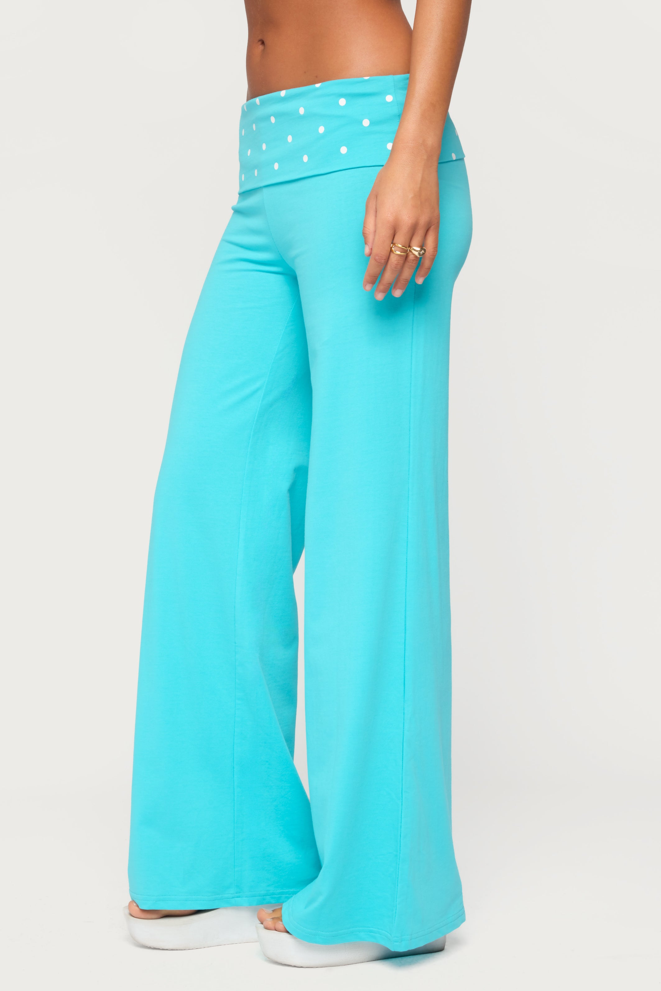 Reeva Polka Dot Foldover Pants - TURQUOISE