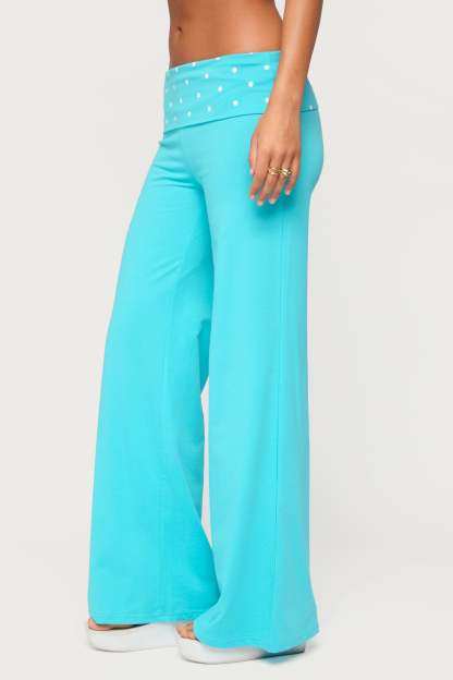 Reeva Polka Dot Foldover Pants - TURQUOISE