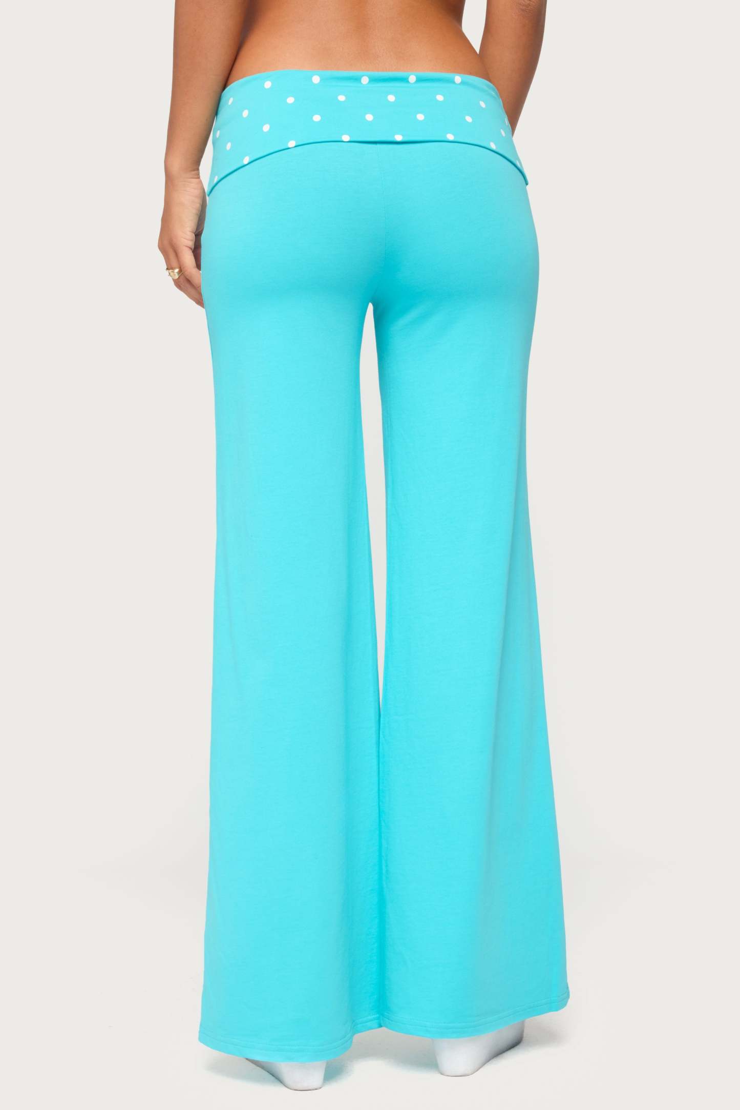 Reeva Polka Dot Foldover Pants - TURQUOISE