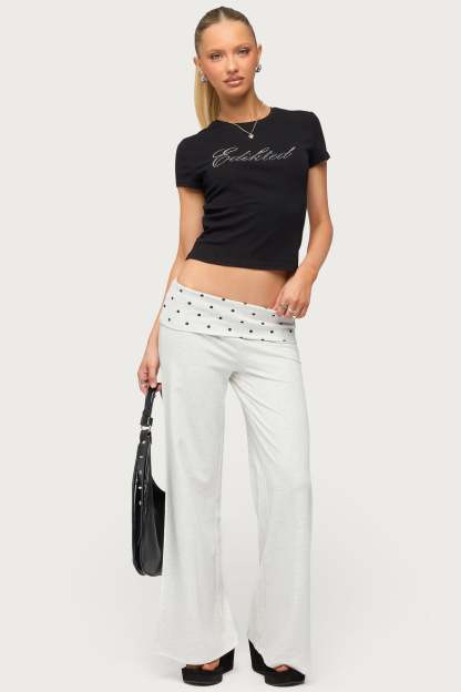 Petite Reeva Polka Dot Foldover Pants - LIGHT-GRAY-MELANGE
