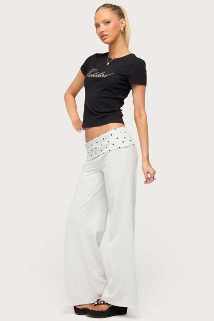 Petite Reeva Polka Dot Foldover Pants - LIGHT-GRAY-MELANGE