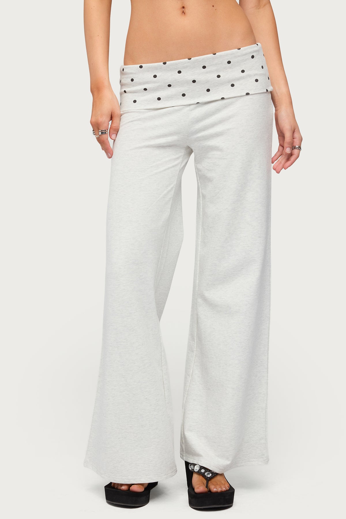 Petite Reeva Polka Dot Foldover Pants - LIGHT-GRAY-MELANGE